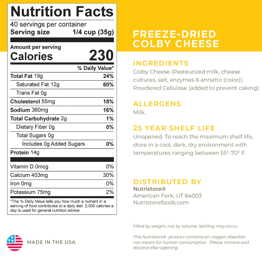 10 Can Freeze Dried Colby Cheese Nutristore — Canadian Preparedness