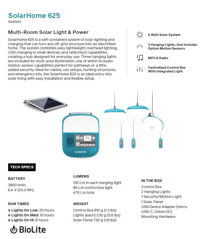 BioLite Solar Home 625+ Off-Grid Power Kit