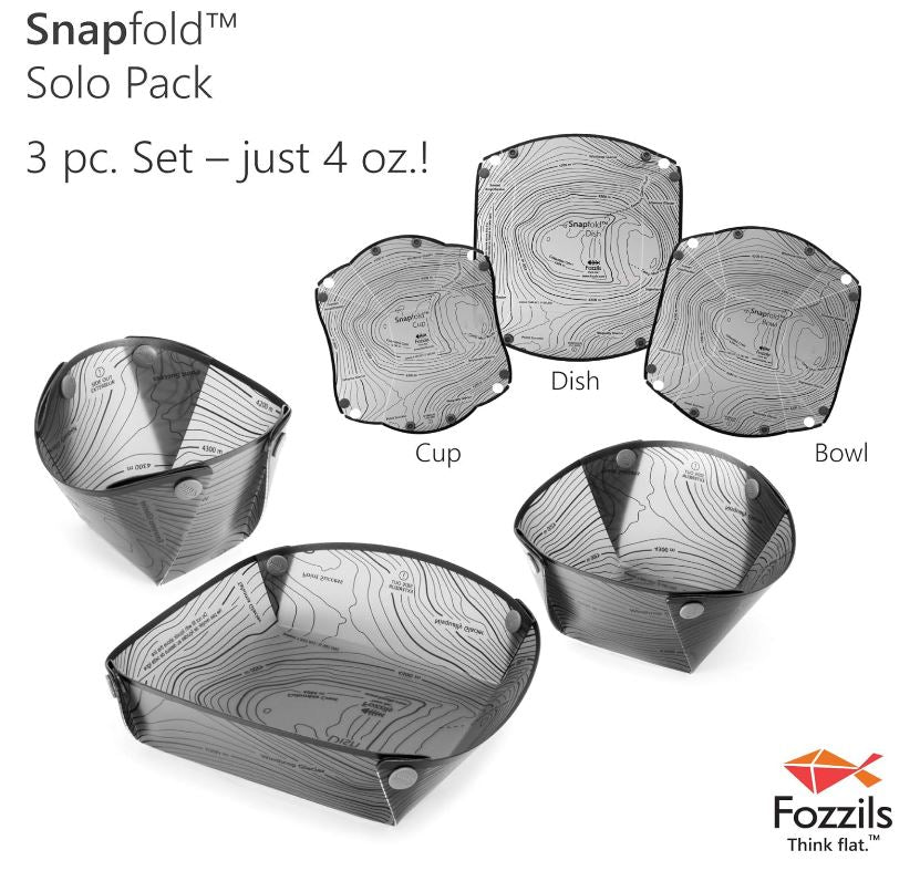 Folded Fozzils Snapfold Solo Set showing compact pack-flat design