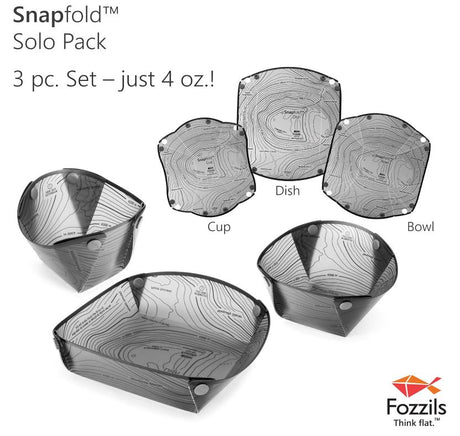 Folded Fozzils Snapfold Solo Set showing compact pack-flat design