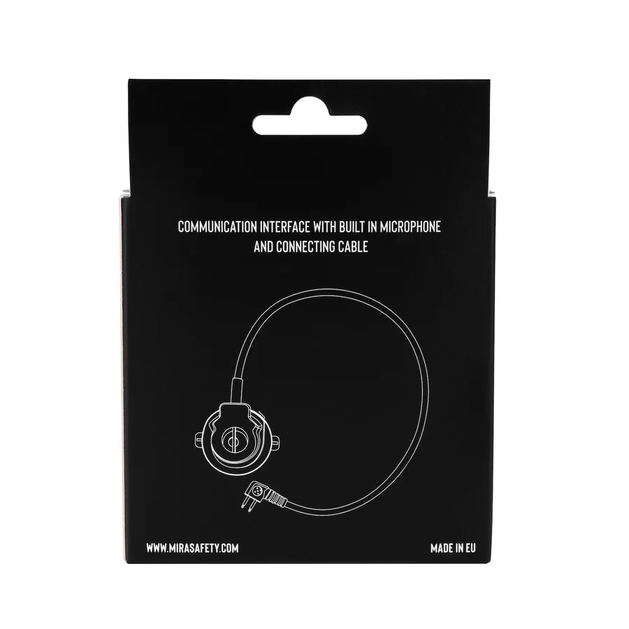 back of MIRA Safety gas mask microphone box