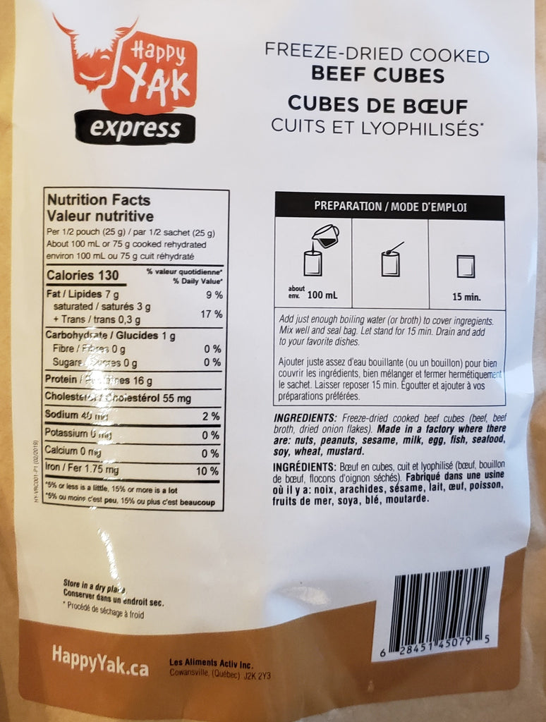 Happy Yak Beef Cubes Freeze Dried — Canadian Preparedness