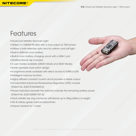 Nitecore TIP SE Dual-Core Metallic Keychain light
