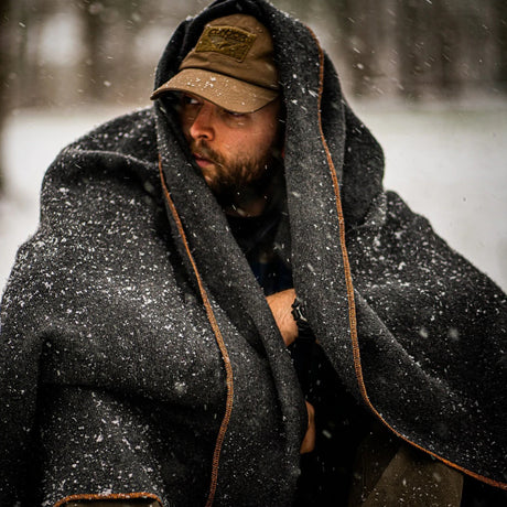 Heavy-duty Arcturus wool blanket being used outside in the winter
