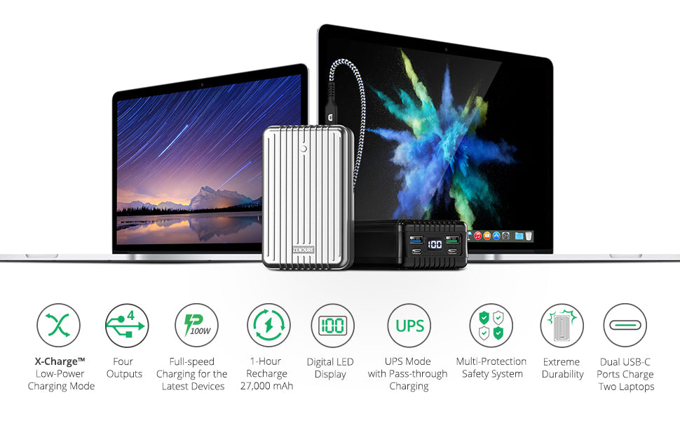 Zendure SuperTank 26,800 mAh Portable Power connected to a laptop