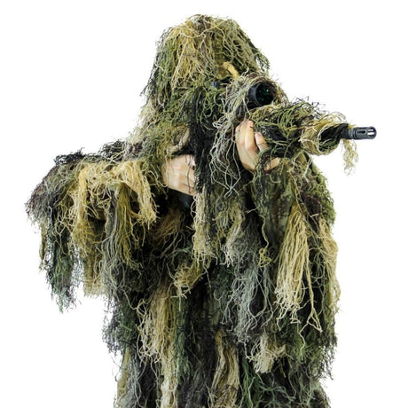 Arcturus Warrior Ghillie Suit Woodland full set displayed on ground