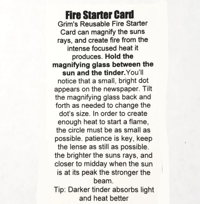 Grim Workshop Survival Fresnel Firestarter Card