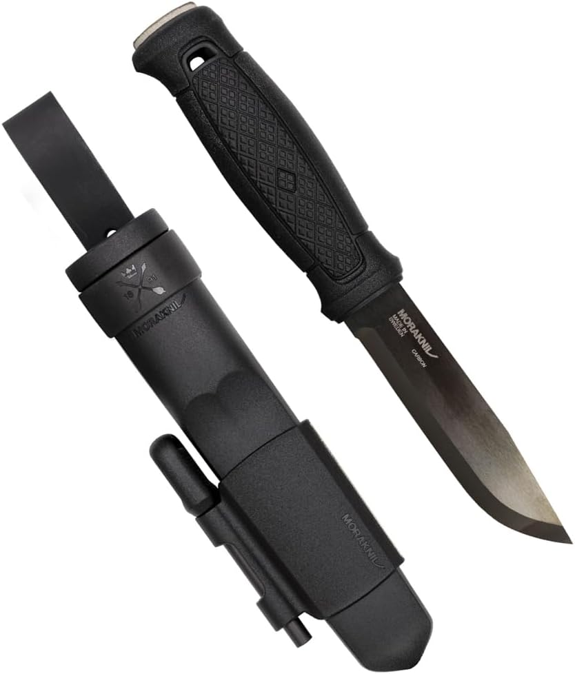 Morakniv Garberg Carbon Survival Knife next to sheath