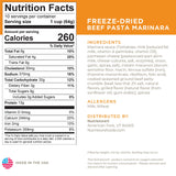 Nutrition label of Nutristore's Freeze Dried Beef Pasta Marinara