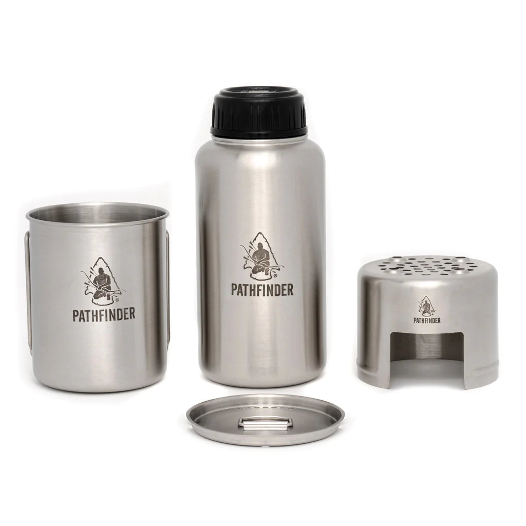 Pathfinder 32 oz Stainless Water Bottle + Cup + Stove Set