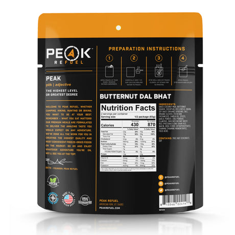 Peak Refuel Vegan Butternut Dal Bhat Nutrition Facts