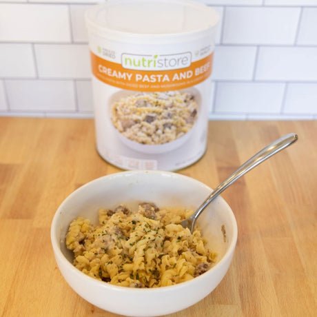 Nutristore Freeze Dried Creamy Pasta and Beef in a bowl