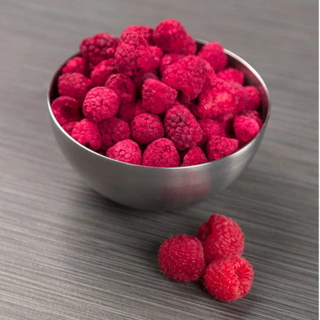 Nutristore Freeze Dried Raspberries in a stainless steel bowl