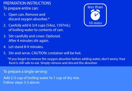 Instructions on how to prepare freeze dried food