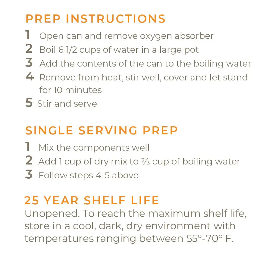 Preparation instructions for Freeze Dried beef pasta marinara