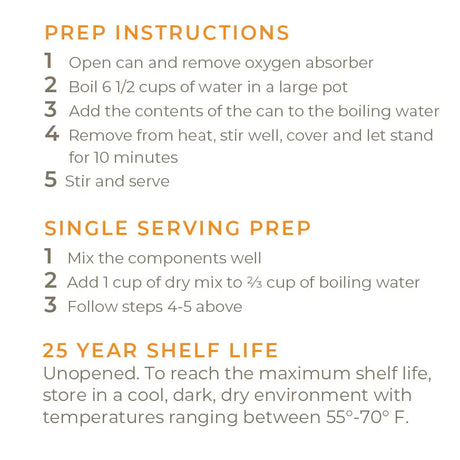 Preparation instructions for Freeze Dried beef pasta marinara