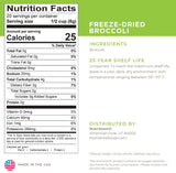 Nutrition Facts of Nutristore's Freeze Dried Broccoli