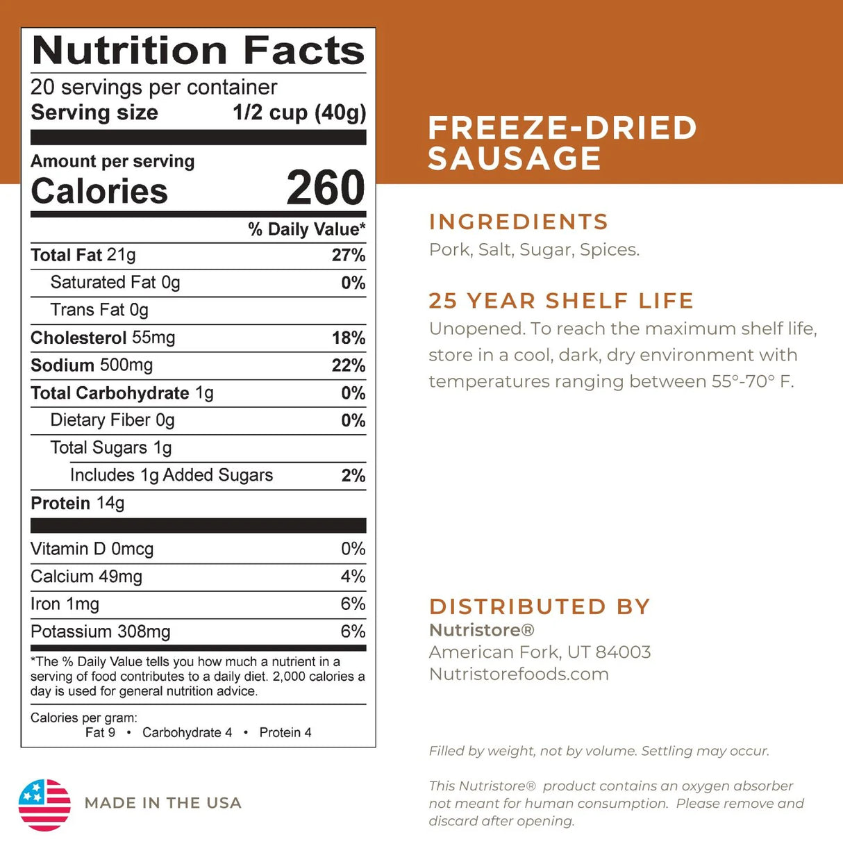 Nutristore Freeze Dried Sausage Crumbles (#10 Can)