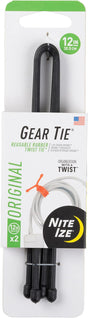 Black Nite-Ize Gear Tie | 12" Reusable Rubber Twist Tie | 2 Pack