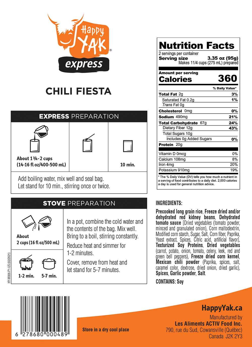 Freeze Dried Vegetarian Chili Fiesta