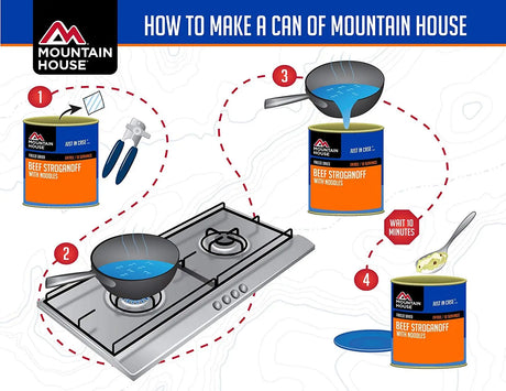 Instruction on how to prepare a freeze dried meal from Mountain House