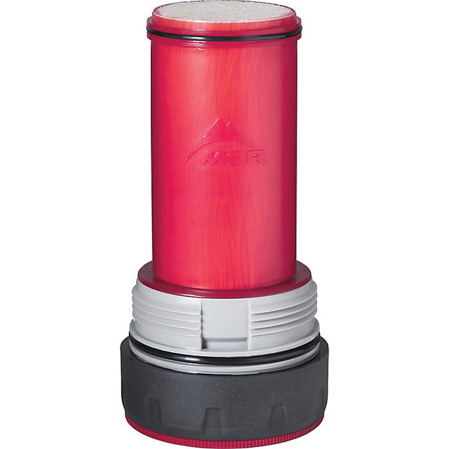 MSR Guardian Filtration Replacement Cartridge. The cartridge body is in red and the cap is in black.