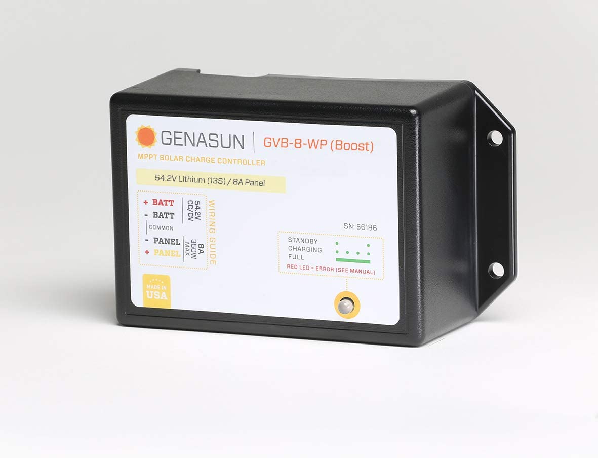 Genasun GVB-8-Li-54.2V-WP, 8A PREWIRED FOR POWERFILM Waterproof Solar Boost MPPT Charge Controller