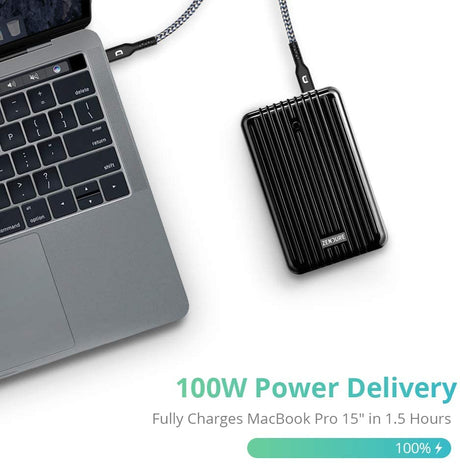 Zendure SuperTank  26,800 mAh Portable Power connected to a laptop