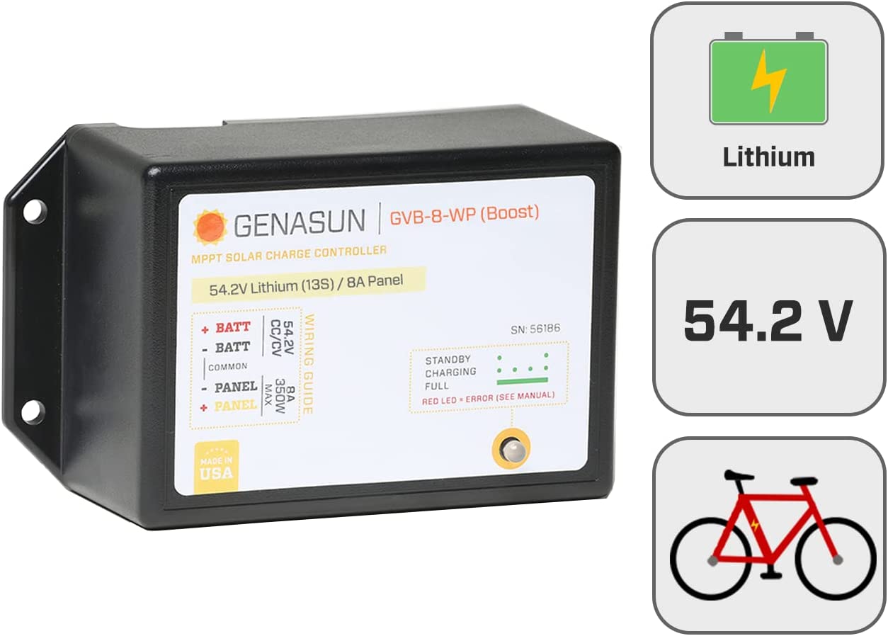 Genasun GVB-8-Li-54.2V-WP, 8A PREWIRED FOR POWERFILM Waterproof Solar Boost MPPT Charge Controller