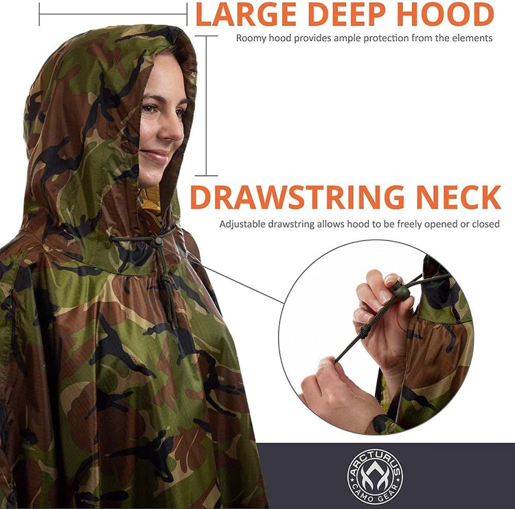 Arcturus Lightweight Waterproof Rain Poncho (Camo)
