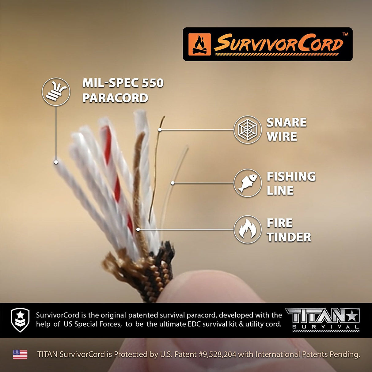 TITAN SurvivorCord (BRONZE) | 100 Feet | Patented Military Type III 550