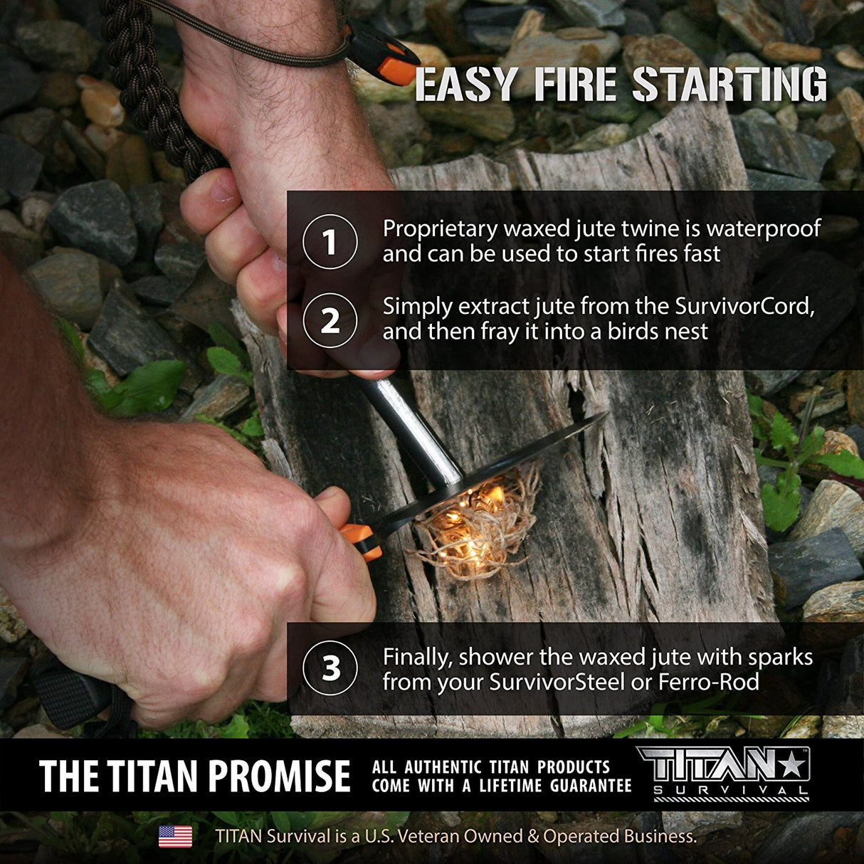 TITAN SurvivorCord (REFLECTIVE BLACK) | 100 Feet | Patented Military Type III 550