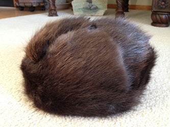 Aviator Beaver Fur Hat on floor in tied up position