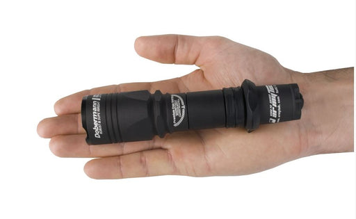 Doberman pro flashlight fits in the palm of  hand