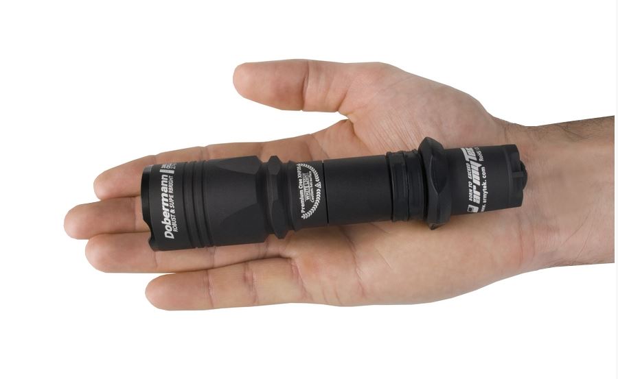 Doberman pro flashlight fits in the palm of  hand
