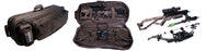 Excalibur crossbow case closed on the left in olive green, the case open with the assassin 420 td crossbow securely stored in the middle and the assassin 420 TD deconstructed on the right