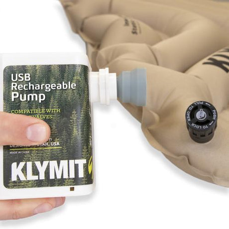 KLYMIT USB rechargeable pump example on sleeping pad