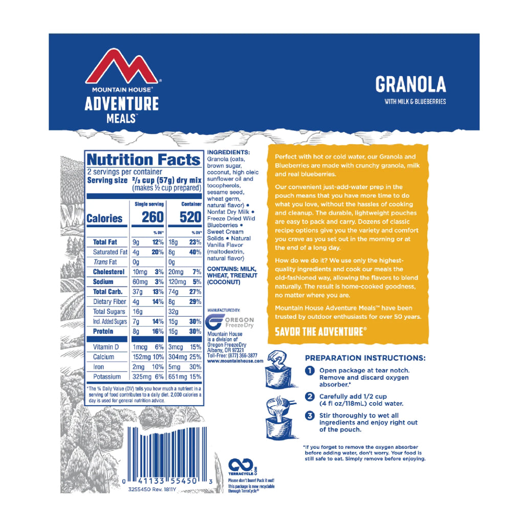 Mountain House- Granola with Milk & Blueberries Nutrition Facts