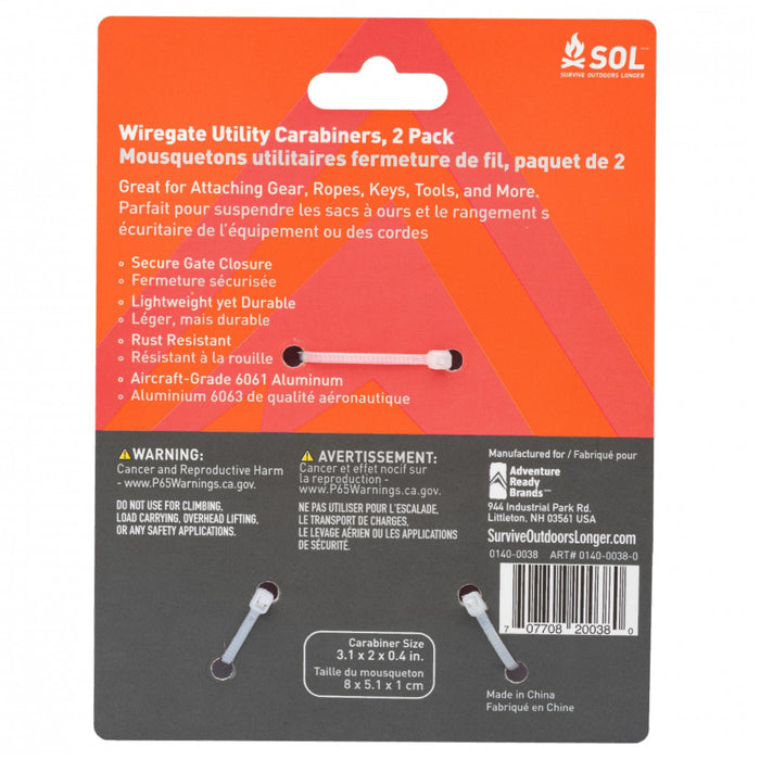 SOL Wiregate Utility Carabiner- 2 Pack