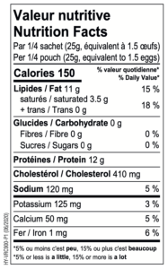 Happy Yak- Egg Powder Nutrition Facts 