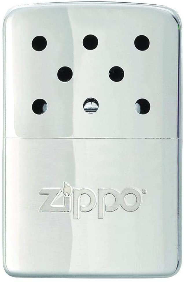 Silver Zippo 12-Hour Refillable Hand Warmer closed on a whitebackground