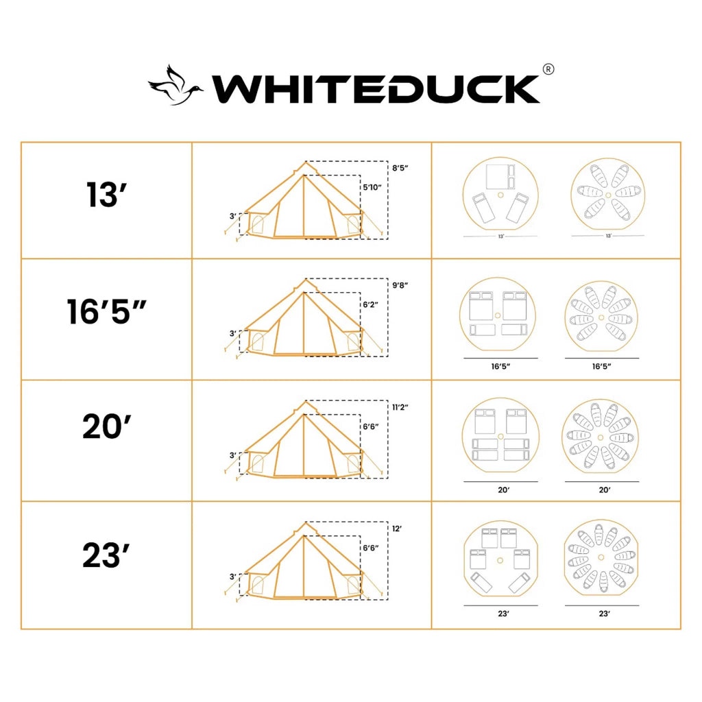 White Duck 13' Avalon Bell Tent | Fire Water Repellent | Beige