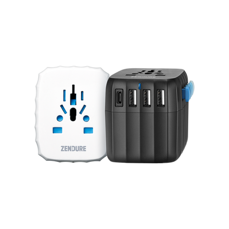 Top of Zendure Passport 30W Travel Adapter and side USB inputs