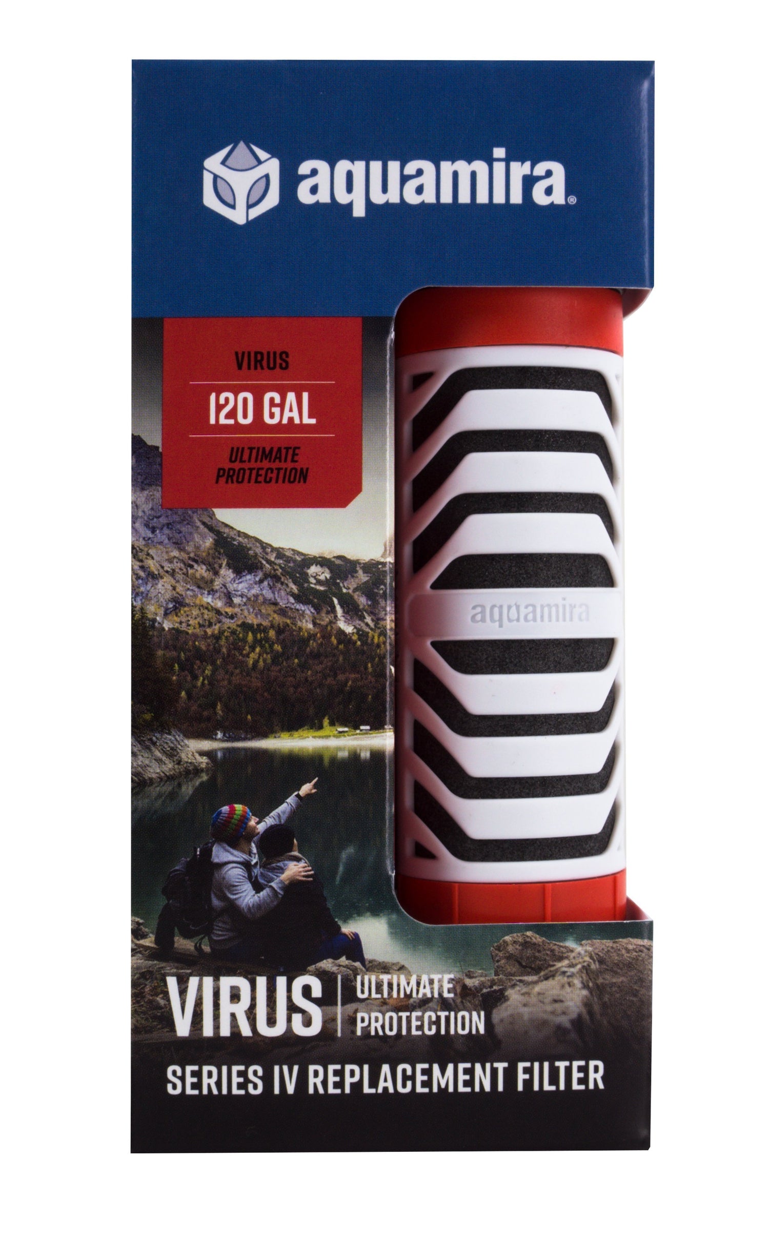 Aquamira Virus Filter for Frontier Max systems. The filter red, white and black. 'Series IV Replacement Filter'.