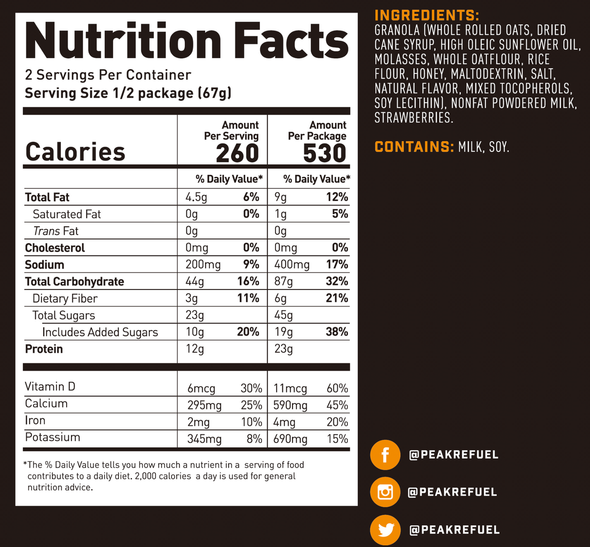 Peak Refuel Strawberry Granola Nutrition Facts