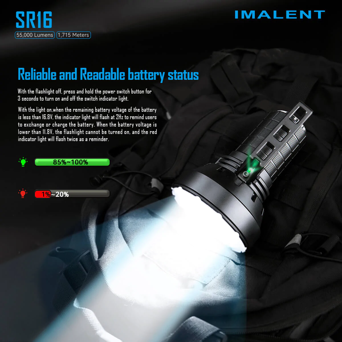 Imalent SR16 55000 Lumens Flashlight | 1715 Meters