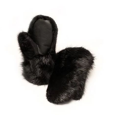 Women's - Black Beaver Fur Mitts (Made in Canada)