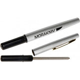 Pen designed Diamond Sharpener from Morakniv. The sharpener is shown out of the pen lid, the pen lid is a grey finish with the handle being black.