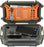 Pelican r60 Personal Utility Ruck Case with smartphone, powerbank, and in the top orange rubber storage area is a pencil and notepad.