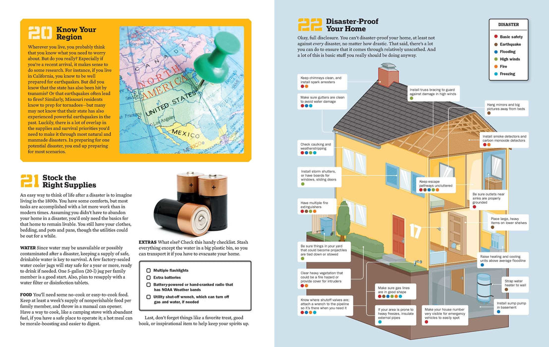 Infographic about disaster proofing your home, stocking up on the right supplies and understanding your region.